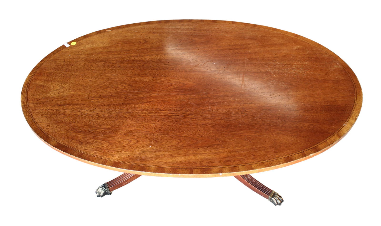 Vintage Council  coffee table, banded, oval, mahogany, structurally sound but has surface scratches. (1 of 3)