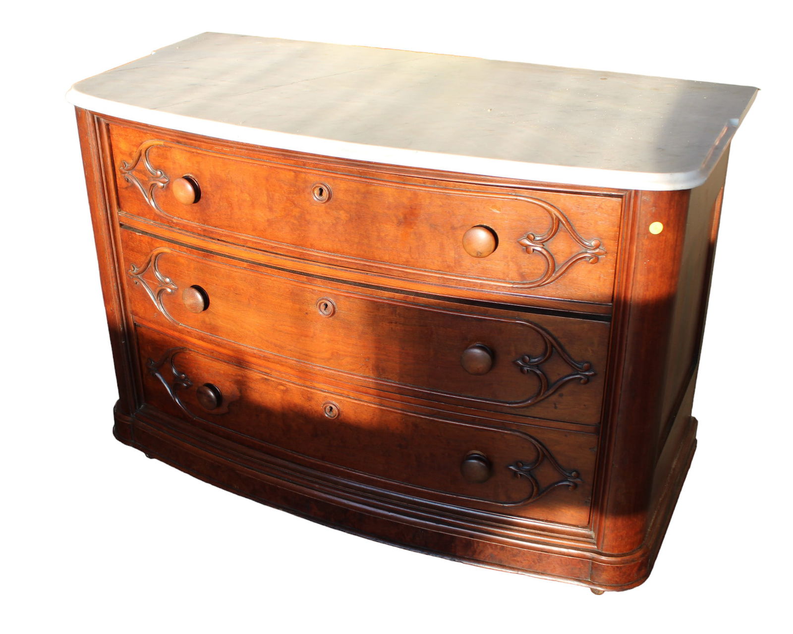 Antique walnut 3 drawer marble top chest, structurally sound & in good condition, original finish. (1 of 4)