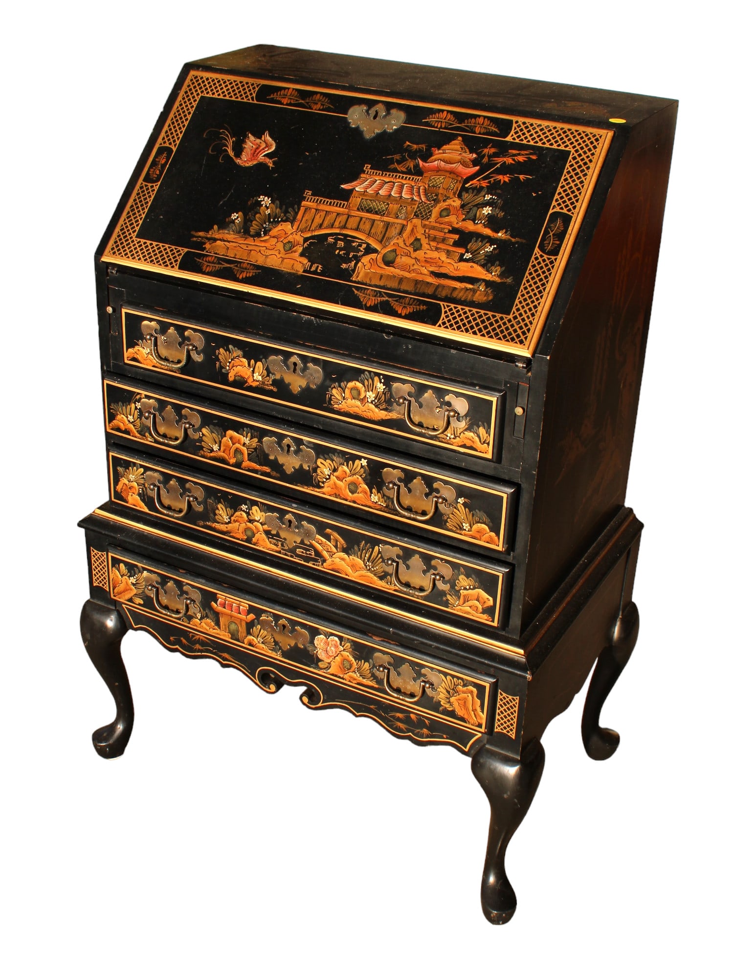 Vintage Maddox Chinoiserie decorated s/f desk, structurally sound & in good condition with some (1 of 5)