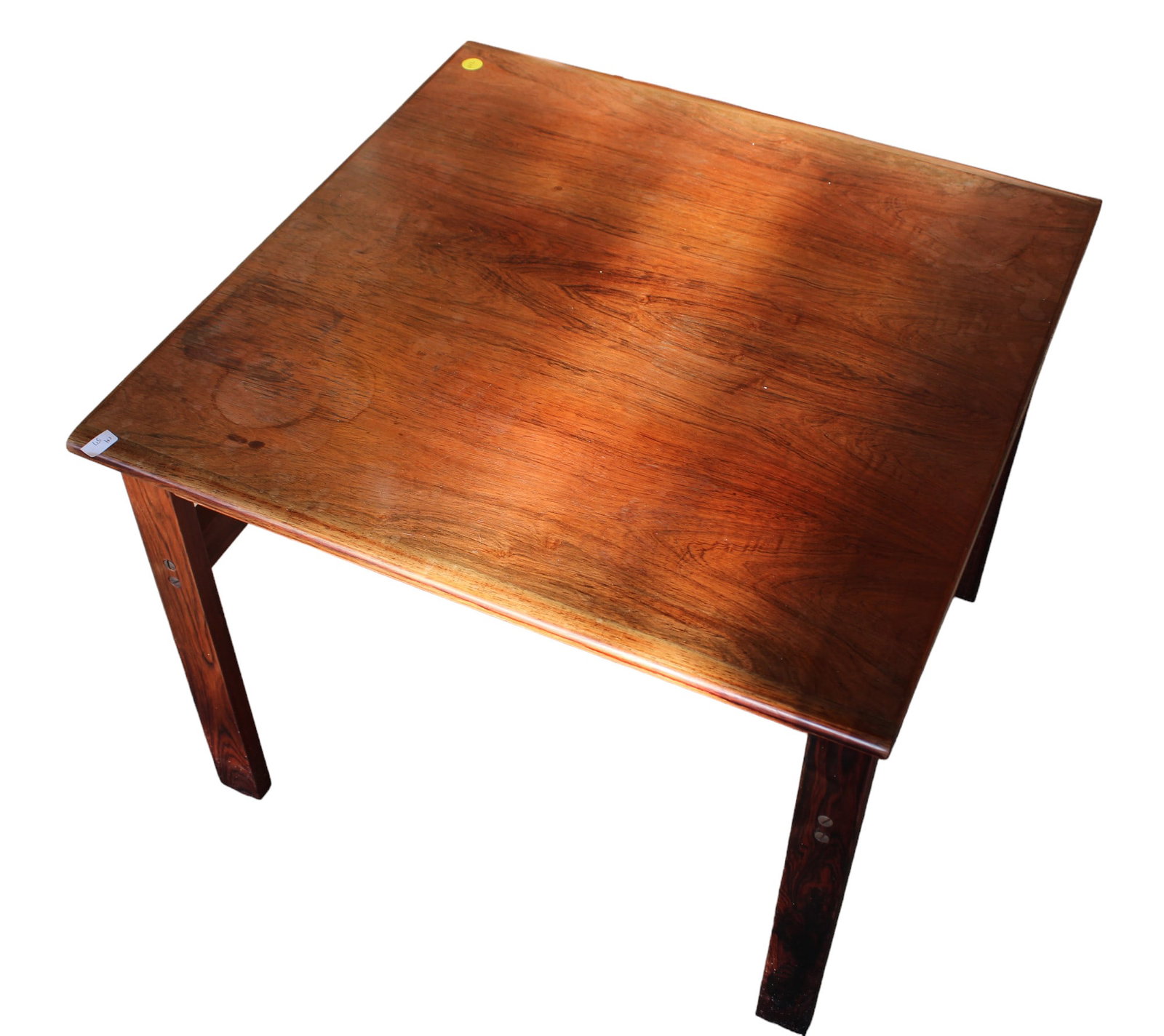 MidC rosewood side table, structurally sound with some finish issues on top. 24"w x 24"d x 19"h: MidC rosewood side table, structurally sound with some finish issues on top. 24"w x 24"d x 19"h