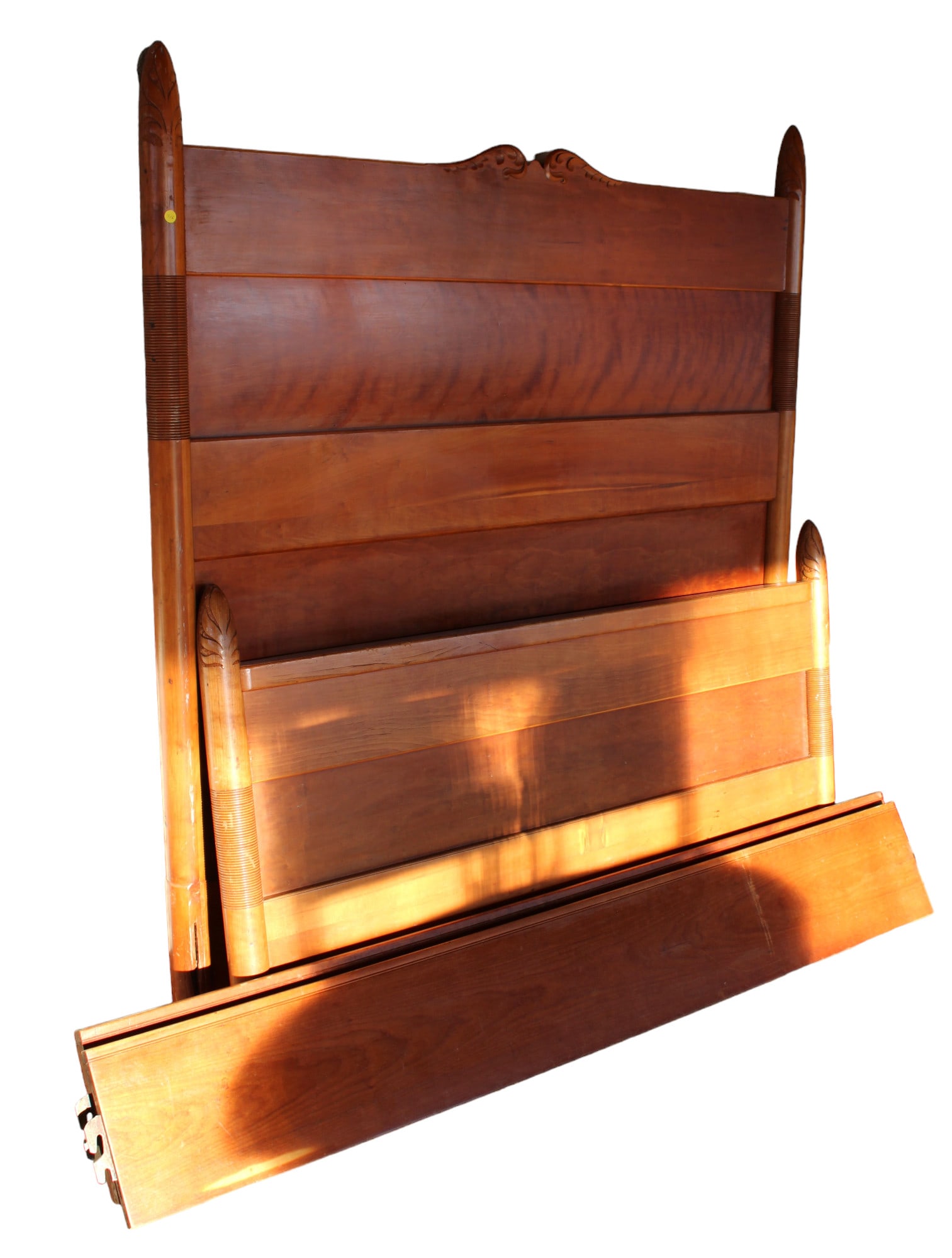 Antique solid cherry full size bed with rails & carved posts in as found condition, structurally (1 of 2)