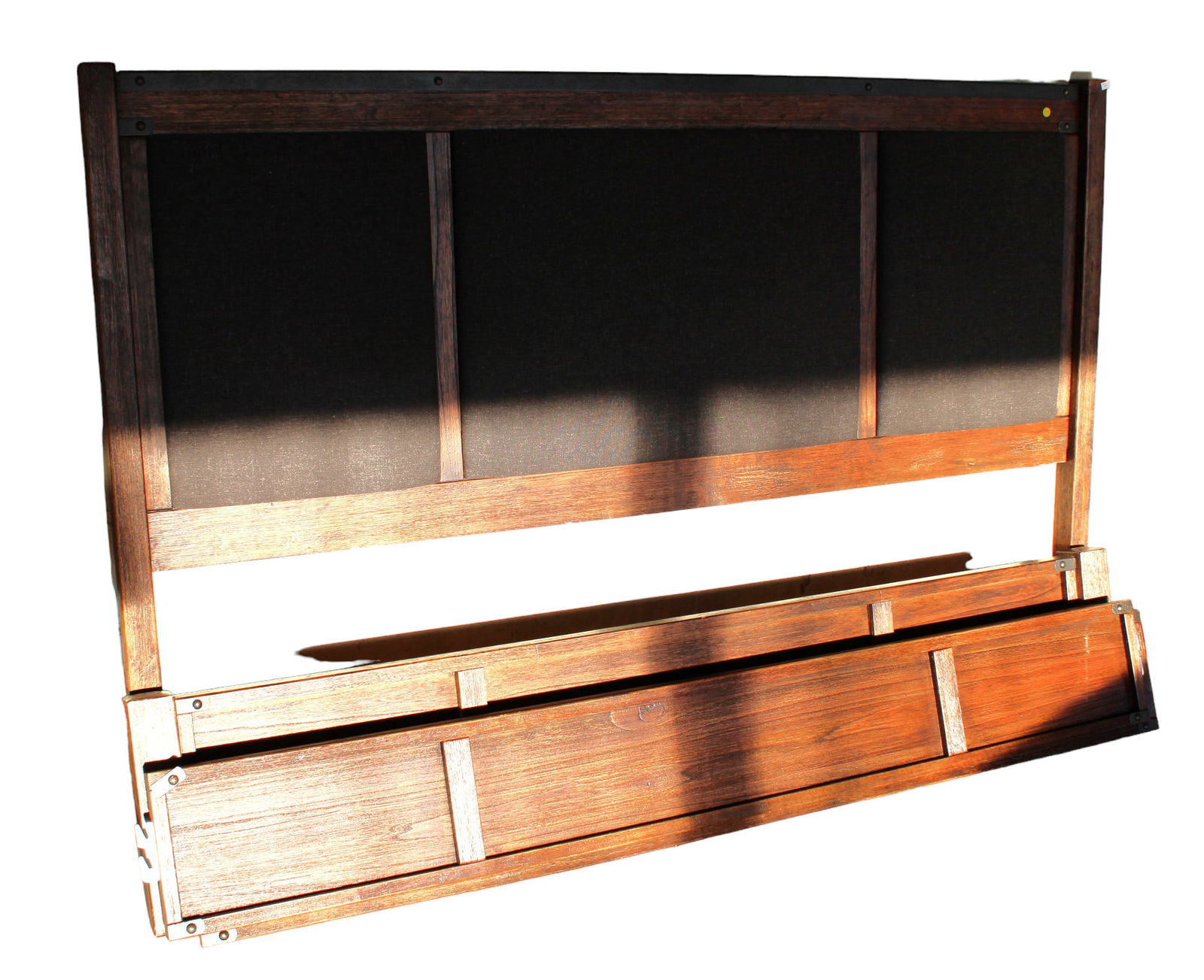 Ashley Rustic Wood Iron Trim King Size Upholstered Headboard Bed With