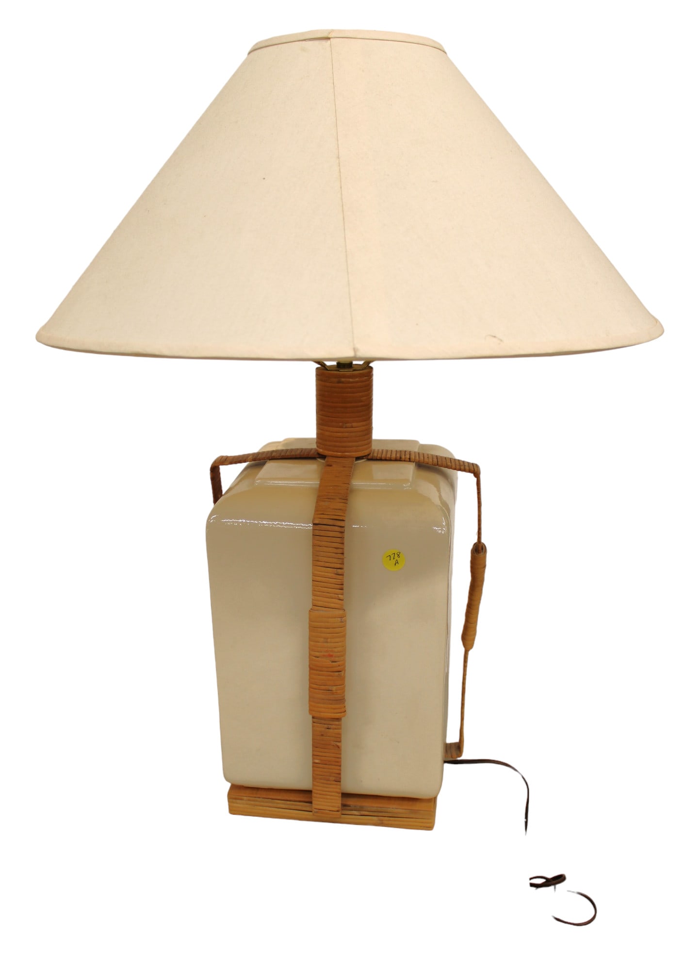 Vintage 1970s George Kovacs lamp, cane wrapped, with shade, working order, good condition. 28"h x (1 of 3)