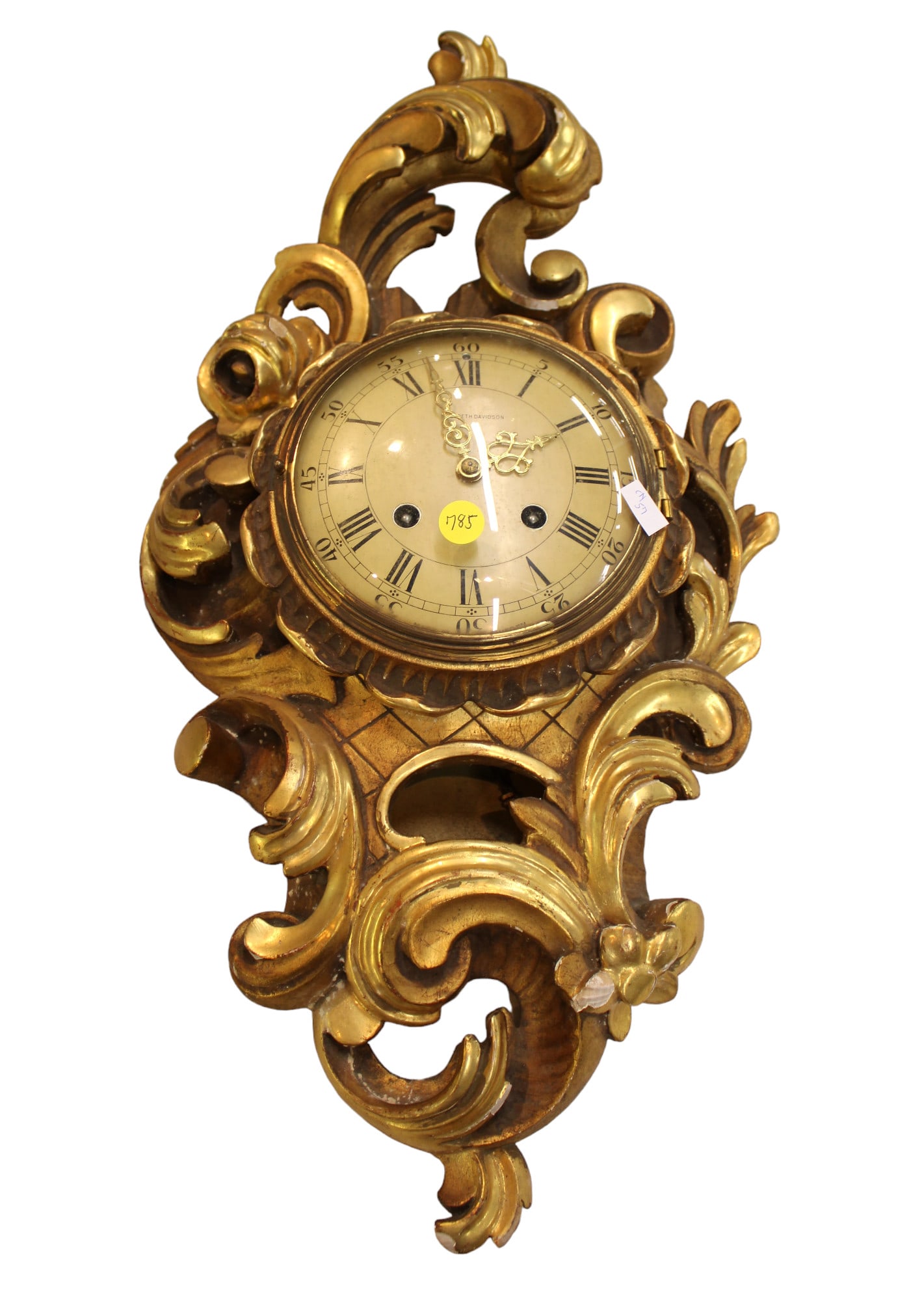 Vintage gold gilt carved wall clock made in Sweden, Elizabeth Davidson, some flaking on paint, (1 of 4)