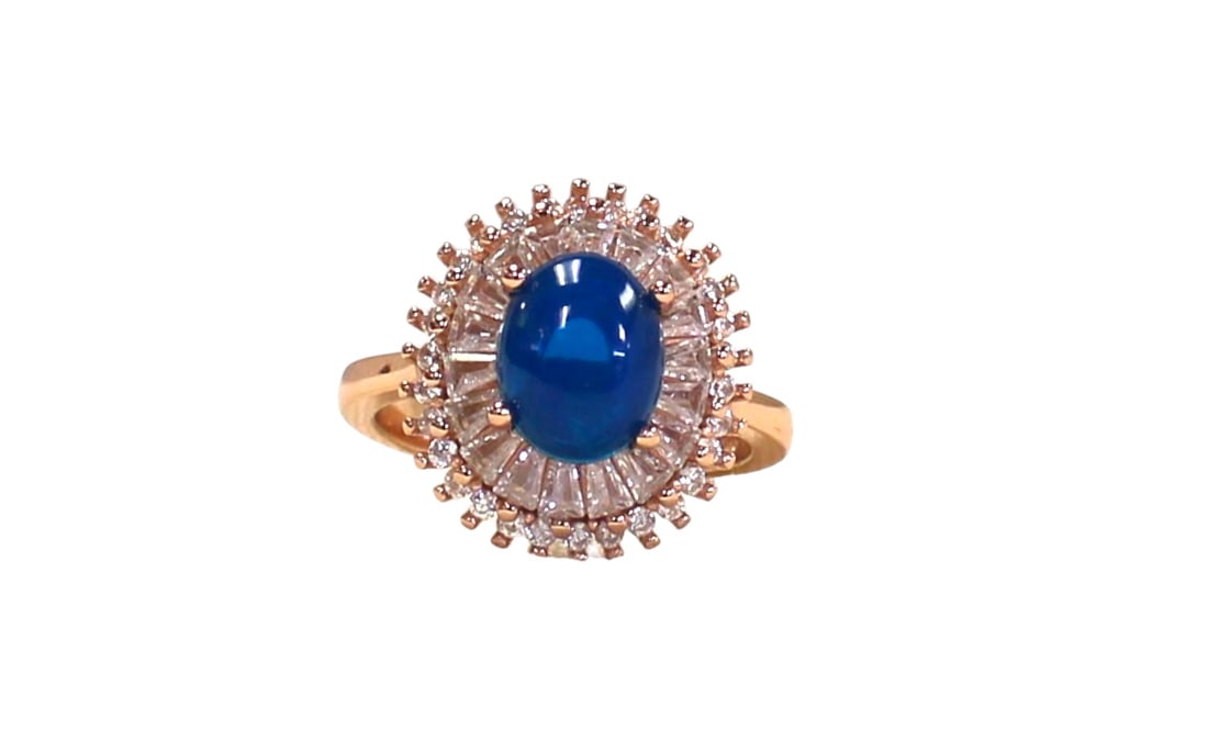 Beautiful blue opal with white sapphire 14kt rose gold over sterling silver ring (1 of 3)