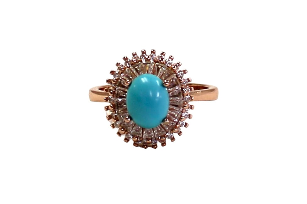 Beautiful turquoise cabochon & white sapphire ring in 14kt rose gold over sterling silver (1 of 3)