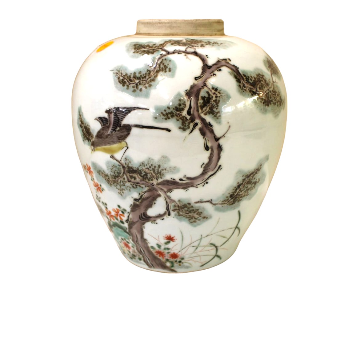 Chinese porcelain vase with birds & trees in good condition no issues seen, 10"h x 9" diameter (1 of 4)