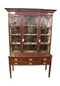 Waring & Sons London antique china server, keys, 2pc, inlaid, 3 door