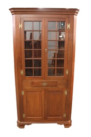 Vintage Virginia Craftsman corner cabinet, 24 pane individual glass, original finish, solid cherry 4