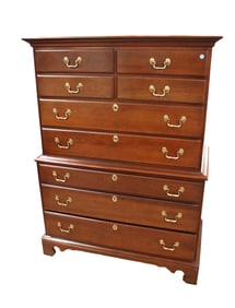 Nice Link Taylor Heirloom high chest, solid mahogany, 9 drawer, bracket foot