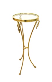 Mid century swan head stand, solid brass, glass top, paw foot