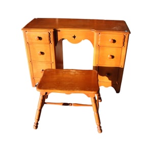 Vintage dressing vanity and bench, solid maple