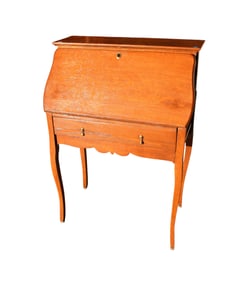 Antique ladies writing desk, quartersawn oak,  slant front, one drawer