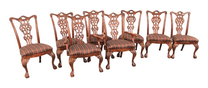 Set 8 Chippendale style dining chairs, solid mahogany, ball & claw