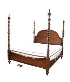 Awesome 4 poster king size bed, burl walnut, solid wood, bolt in construction