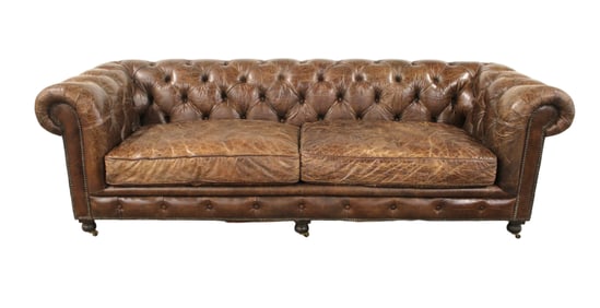 Leather Sofa, Restoration Hardware Kensington, even arm  vintage cigar color, like new