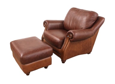 Superb Furn. leather club chair & ottoman, 2 piece