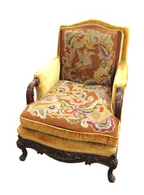 Fantastic Antique N/P arm chair, carved mahogany framed, down cushion