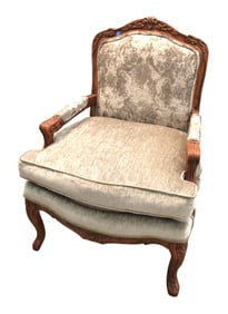 Mahogany French style  arm chair, carved and upholstered