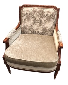 Edwardian arm chair, carved mahogany framed, upholstered