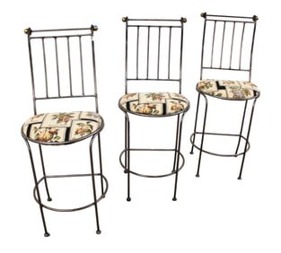 Set of 3 iron and brass decorator bar stools