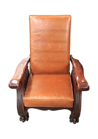 Antique Morris chair, large paw foot, solid mahogany