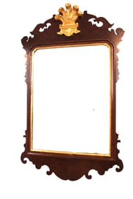 C.W. Colonial Williamsburg mirror, plume gilt top, Beautiful,  beveled, mahogany framed
