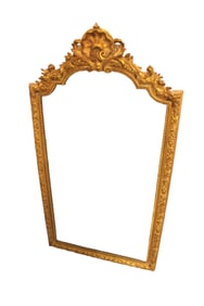 French style Barbizon beveled mirror in antique gold finished carved wood frame