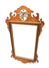 Quality beveled mirror, Federal style, with applied bronze eagle on tree, burl walnut