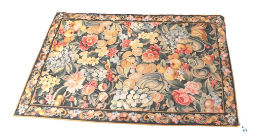 Needlepoint rug antique style handmade with flowers and fruit, 45"w x 70"l