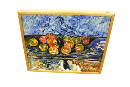 Italian hand painted tile art framed