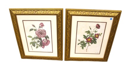 Pair floral prints signed P.J. Redoute in nice carved frames