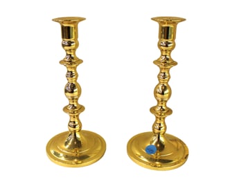 Quality pair Baldwin brass candlesticks, 4" diameter x 9"h