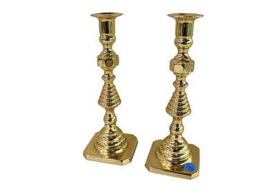 Quality pair Baldwin brass candlesticks, 3 1/2" x 3 1/2" x 10"h