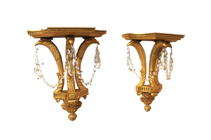 Pair French eagle head wall sconce / shelves in the gold gilt