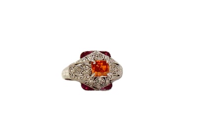 Canary diamond .78ct 14k gold ring accented diamonds & rubies approx. 6.5 size