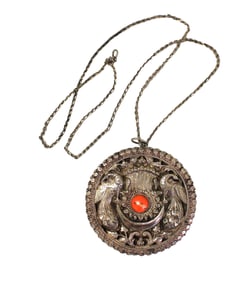 Silver Coral Peacock Pendant, approx. 2.75" diameter