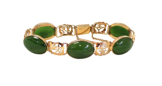 Jade and gold over sterling silver bracelet approx. 6"