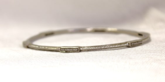 Vintage diamond and sterling silver bangle bracelet, 3" diameter