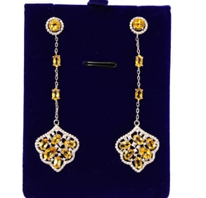 Citrine and white sapphire earrings in sterling silver approx. 2 1/2"l