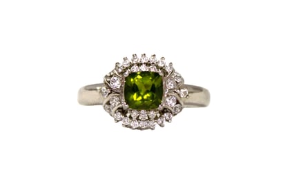 1.70ct peridot and white sapphire in sterling silver ring, size 8