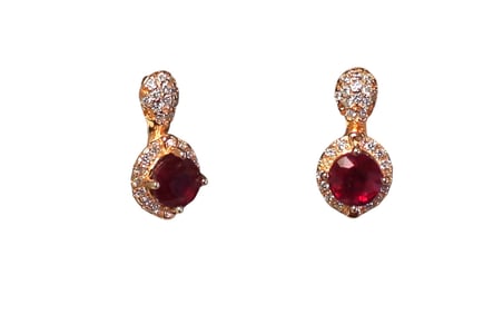Ruby and white sapphire earrings in 14kt rose gold over sterling silver earrings 1.4ct