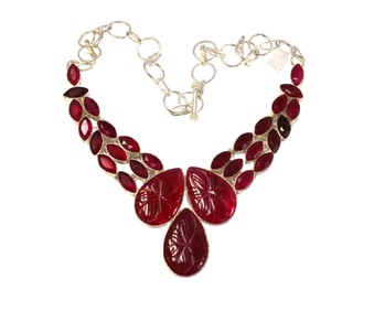 Ruby and sterling hand made necklace, approx. 16"