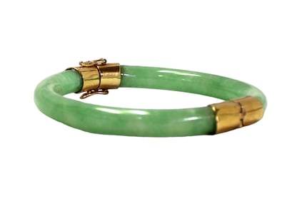 Jade bangle in 14k yellow gold for 5 3/4" wrist