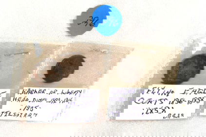 2 US coins: 1858 flying eagle cent & 1905 barber dime