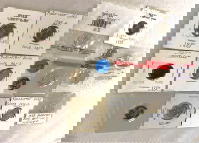 15 US dimes: 3 seated & 12 Rosevelt, some silver some uncirculated, various dates (coins)