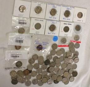 Large lot US Nickels: V-nickels, shield, buffalo, Jeffersons, various dates and conditions (coins)