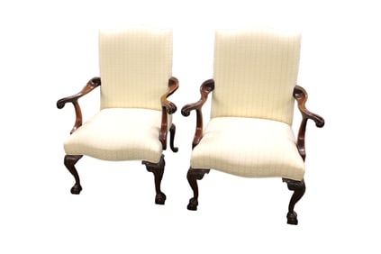 Statesville Chair pair of arm chairs, Chippendale style, mahogany framed, ball & claw
