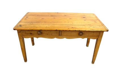 Antique primitive southern yellow pine work table or breakfast table with bread board ends