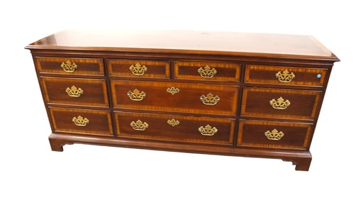 Drexel 18th Century Collection low chest, banded mahogany, 10 drawers